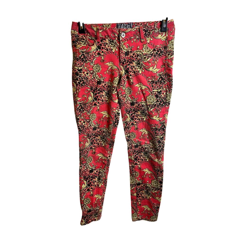 Vintage Y2K Hot Kiss Skinny Lily Red Chain Print Low Rise Skinny Jeans Womens 11
